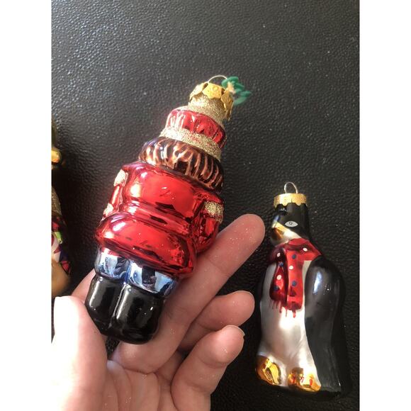 Vintage Eclectic Glass Soldier, Santa Bear, Penguin Christmas Ornaments Set Of 3 - Picture 5 of 7